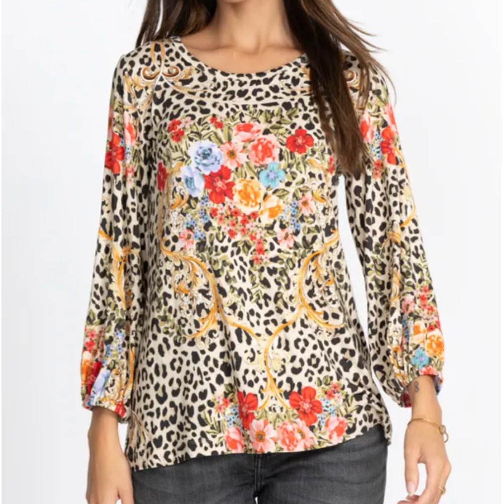 JOHNNY WAS cheetah puff sleeve top in multi colors (New)